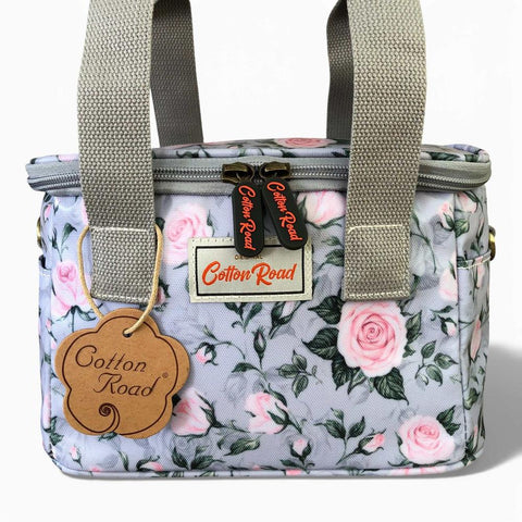Cotton Road Cooler: GREY PVC Cotton Road Lunch Box Cooler Bag with ROSES