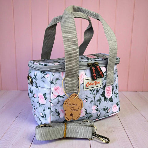 Cotton Road Cooler: GREY PVC Cotton Road Lunch Box Cooler Bag with ROSES