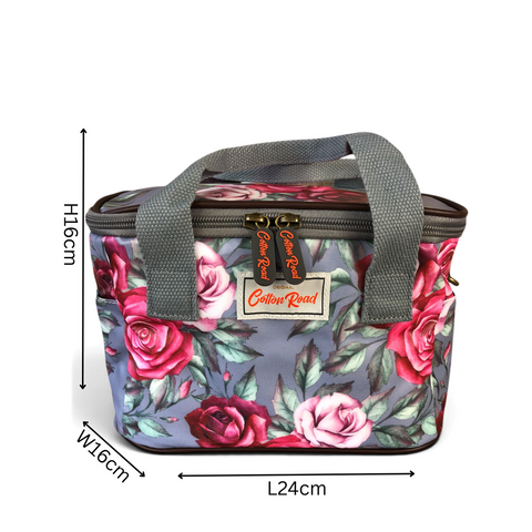 Cotton Road Cooler: Grey Roses PVC Lunch Box Cooler & Vanity Bag
