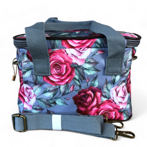 Cotton Road Cooler: Grey Roses PVC Lunch Box Cooler & Vanity Bag