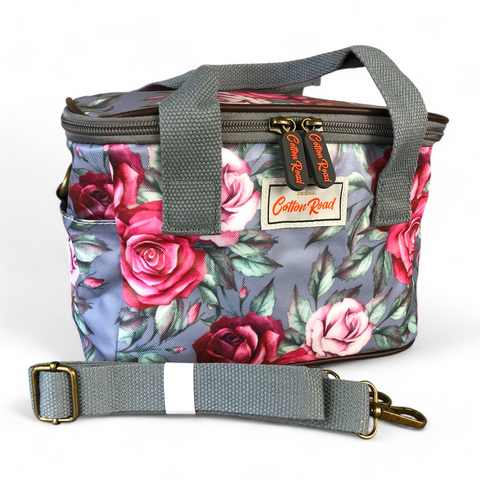 Cotton Road Cooler: Grey Roses PVC Lunch Box Cooler & Vanity Bag