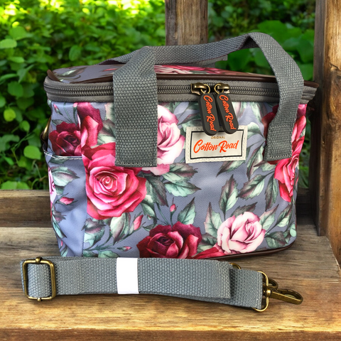 Cotton Road Cooler: Grey Roses PVC Lunch Box Cooler & Vanity Bag