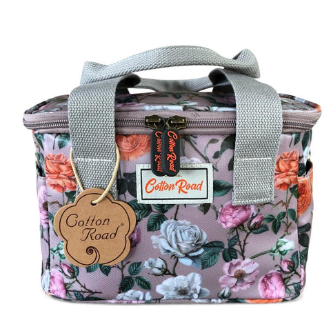 Cotton Road Cooler: MAUVE PVC Cotton Road Lunch Box Cooler Bag with FLOWERS