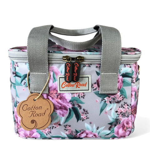 Cotton Road Cooler: MINT GREEN PVC Cotton Road Lunch Box Cooler Bag with FLOWERS