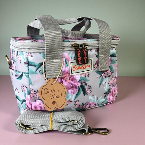 Cotton Road Cooler: MINT GREEN PVC Cotton Road Lunch Box Cooler Bag with FLOWERS