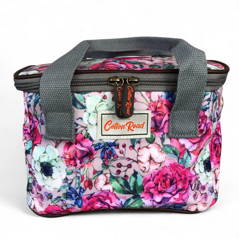 Cotton Road Cooler: PINK PVC Lunch Box Cooler Bag with FLOWERS