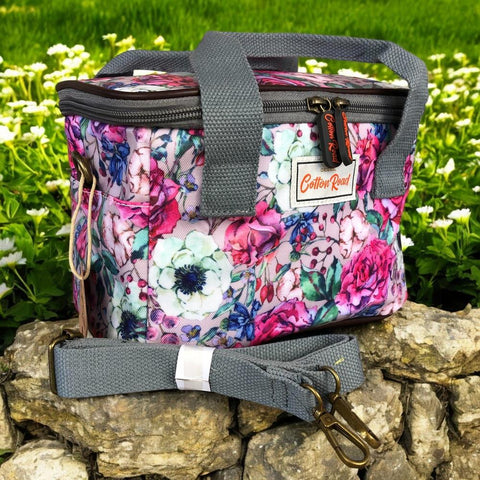 Cotton Road Cooler: PINK PVC Lunch Box Cooler Bag with FLOWERS