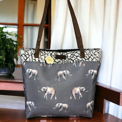 Cotton Road GREY Canvas Tote Shopper Bag with ELEPHANT