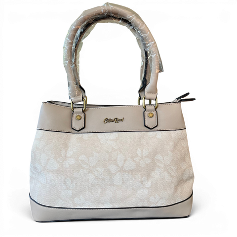 Cotton Road Handbag: BEIGE FLORAL PU Leather with Matching Wallet