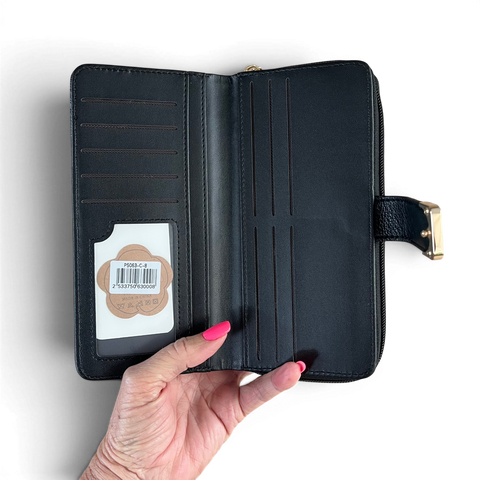 Cotton Road Handbag: BLACK FLORAL PU LEATHER & Matching Wallet