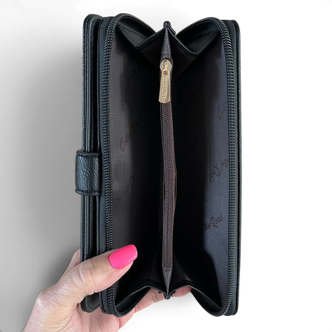 Cotton Road Handbag: BLACK FLORAL PU LEATHER & Matching Wallet