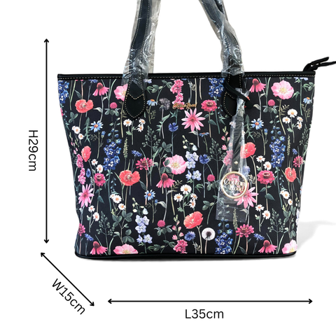 Cotton Road Handbag: BLACK FLORAL PU LEATHER & Matching Wallet