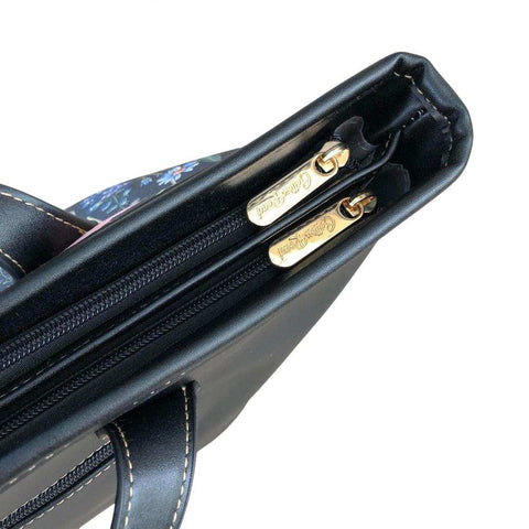 Cotton Road Handbag: BLACK FLORAL PU LEATHER & Matching Wallet