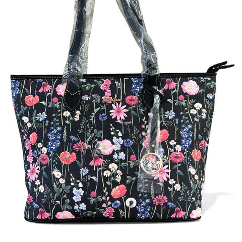 Cotton Road Handbag: BLACK FLORAL PU LEATHER & Matching Wallet