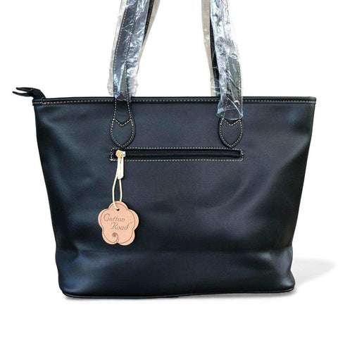 Cotton Road Handbag: BLACK FLORAL PU LEATHER & Matching Wallet