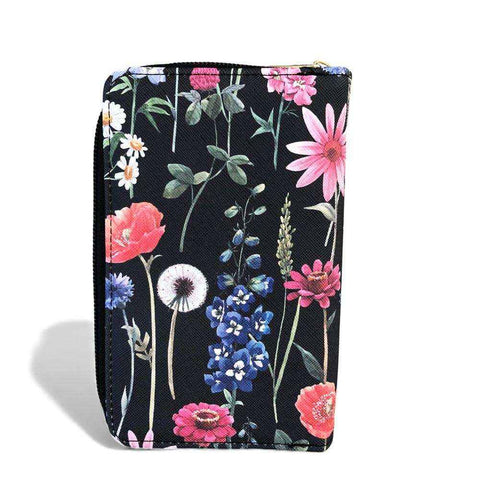 Cotton Road Handbag: BLACK PU LEATHER with FLORAL Panel and Matching Wallet