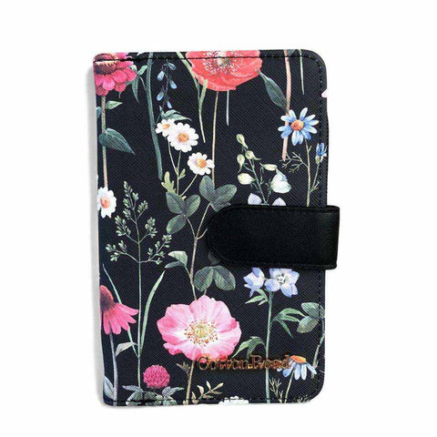 Cotton Road Handbag: BLACK PU LEATHER with FLORAL Panel and Matching Wallet