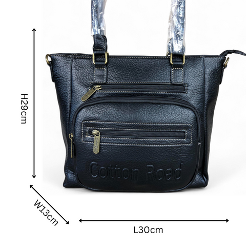 Cotton Road Handbag: BLACK PU Leather BRANDED Handbag with Matching Wallet