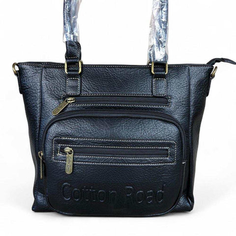 Cotton Road Handbag: BLACK PU Leather BRANDED Handbag with Matching Wallet