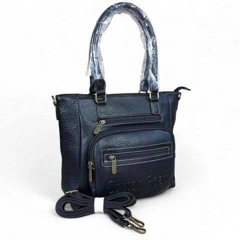 Cotton Road Handbag: BLACK PU Leather BRANDED Handbag with Matching Wallet