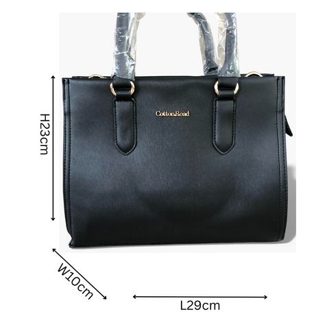 Cotton Road Handbag: BLACK PU Leather Bag with Divider for Women