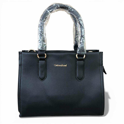 Cotton Road Handbag: BLACK PU Leather Bag with Divider for Women