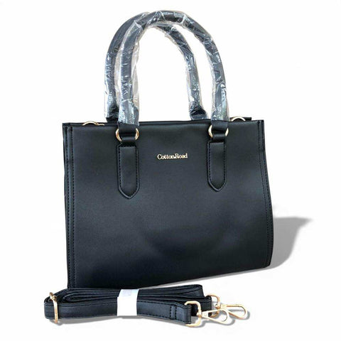 Cotton Road Handbag: BLACK PU Leather Bag with Divider for Women
