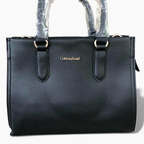 Cotton Road Handbag: BLACK PU Leather Bag with Divider for Women