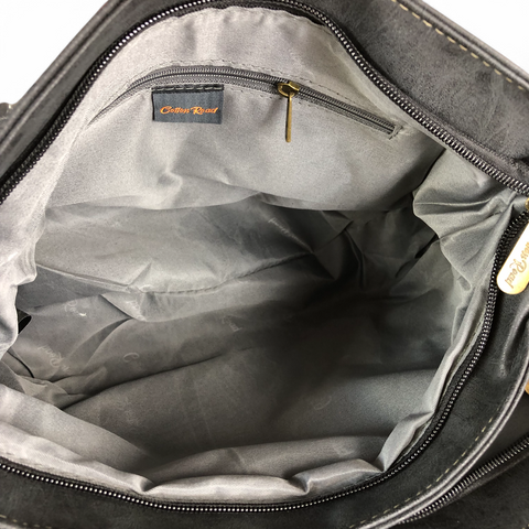 Cotton Road Handbag: BLACK PU Leather Handbag with TRIM