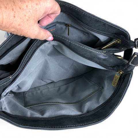 Cotton Road Handbag: BLACK PU Leather Handbag with TRIM