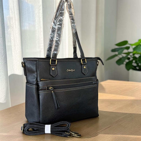 Cotton Road Handbag: BLACK PU Leather - Stylish & Versatile