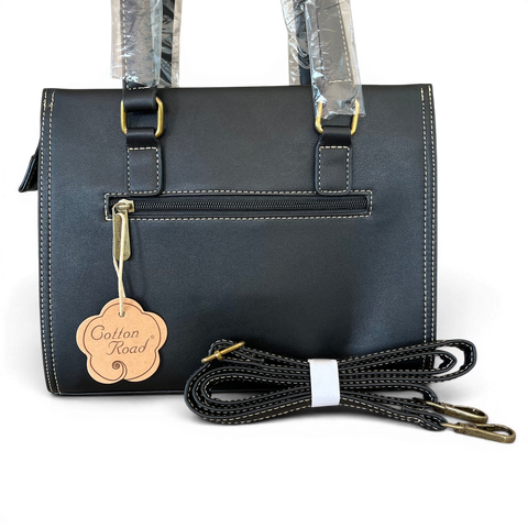 Cotton Road Handbag black embossed PU leather with matching wallet set