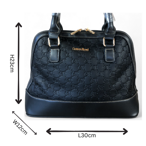Cotton Road Handbag: BLACK Patterned PU Leather Handbag