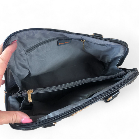 Cotton Road Handbag: BLACK Patterned PU Leather Handbag