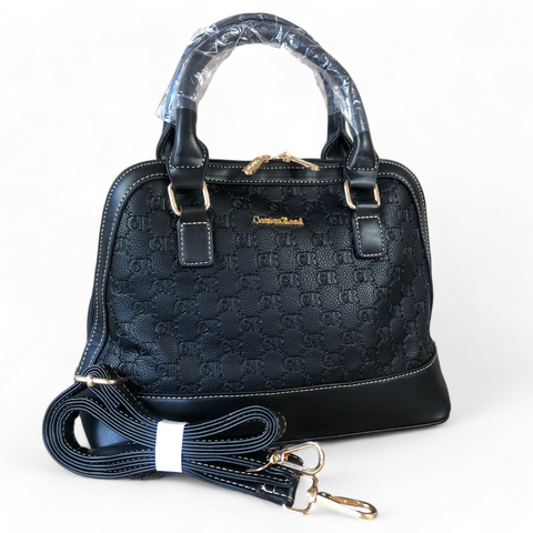 Cotton Road Handbag: BLACK Patterned PU Leather Handbag