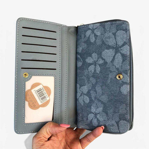 Cotton Road Handbag: BLUE FLORAL PU Leather and Matching Wallet