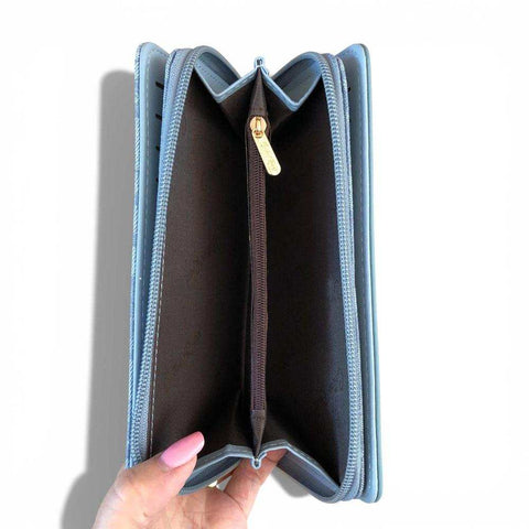 Cotton Road Handbag: BLUE FLORAL PU Leather and Matching Wallet