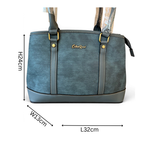 Cotton Road Handbag: BLUE PU Leather Bag with Zip Divider with Matching Wallet