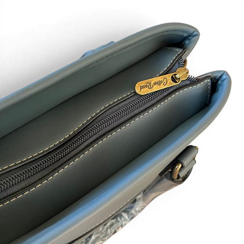 Cotton Road Handbag: BLUE PU Leather Bag with Zip Divider with Matching Wallet