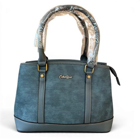 Cotton Road Handbag: BLUE PU Leather Bag with Zip Divider with Matching Wallet