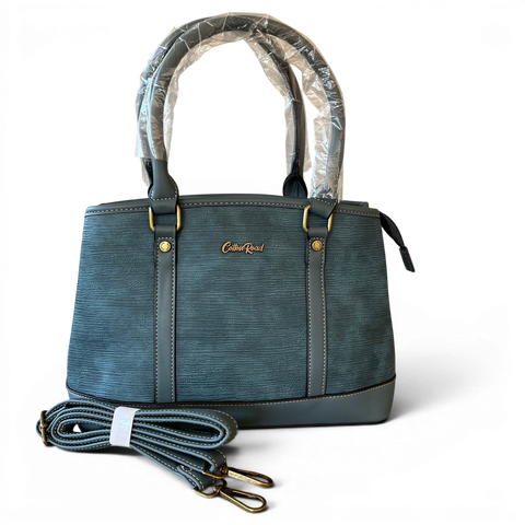 Cotton Road Handbag: BLUE PU Leather Bag with Zip Divider