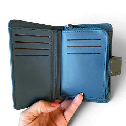 Cotton Road Handbag: BLUE PU Leather Bag with Zip Divider with Matching Wallet