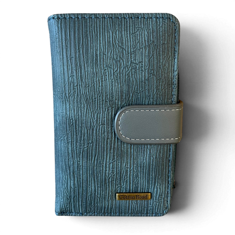 Cotton Road Handbag: BLUE PU Leather Bag with Zip Divider with Matching Wallet
