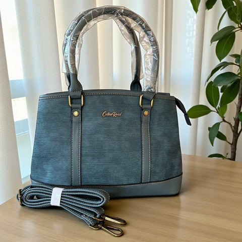 Cotton Road Handbag: BLUE PU Leather Bag with Zip Divider