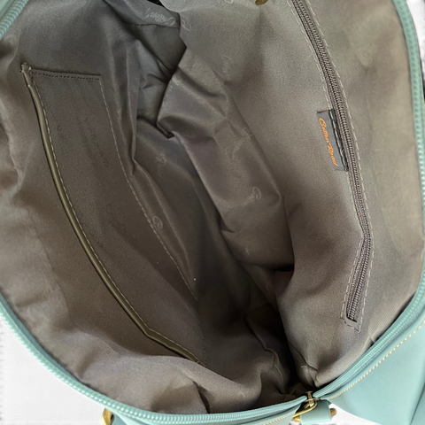 Cotton Road Handbag: BLUE PU Leather with Lace Print