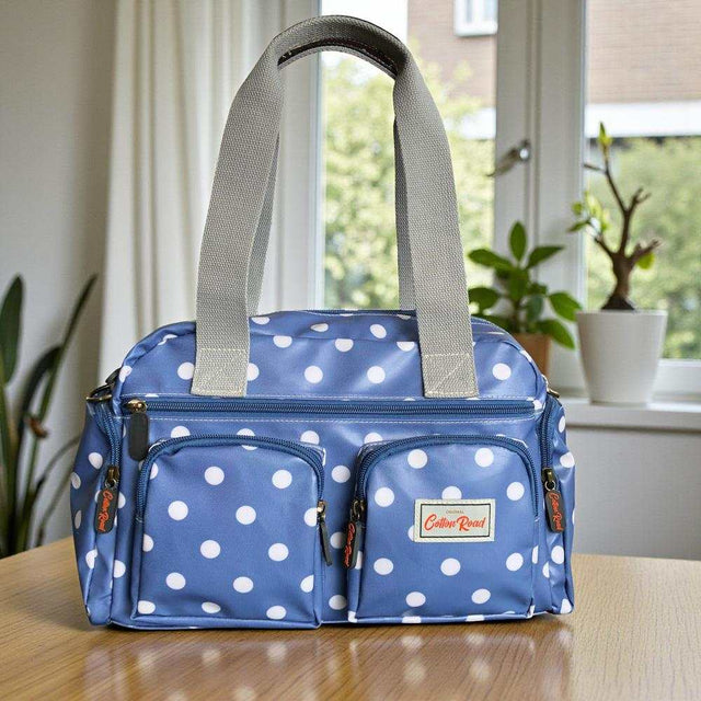 Cotton Road Handbag: BLUE PVC Handbag with DOTS for Everyday Use