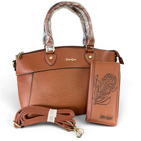 Cotton Road Handbag: BROWN PU Leather Bag and Matching Wallet