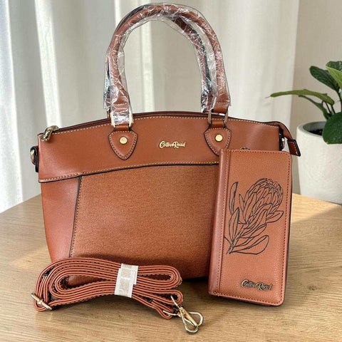 Cotton Road Handbag: BROWN PU Leather Bag and Matching Wallet