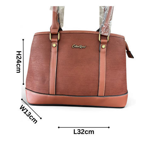 Cotton Road Handbag: BROWN PU Leather Bag with Zip Divider and Matching Wallet