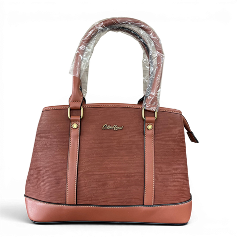 Cotton Road Handbag: BROWN PU Leather Bag with Zip Divider and Matching Wallet